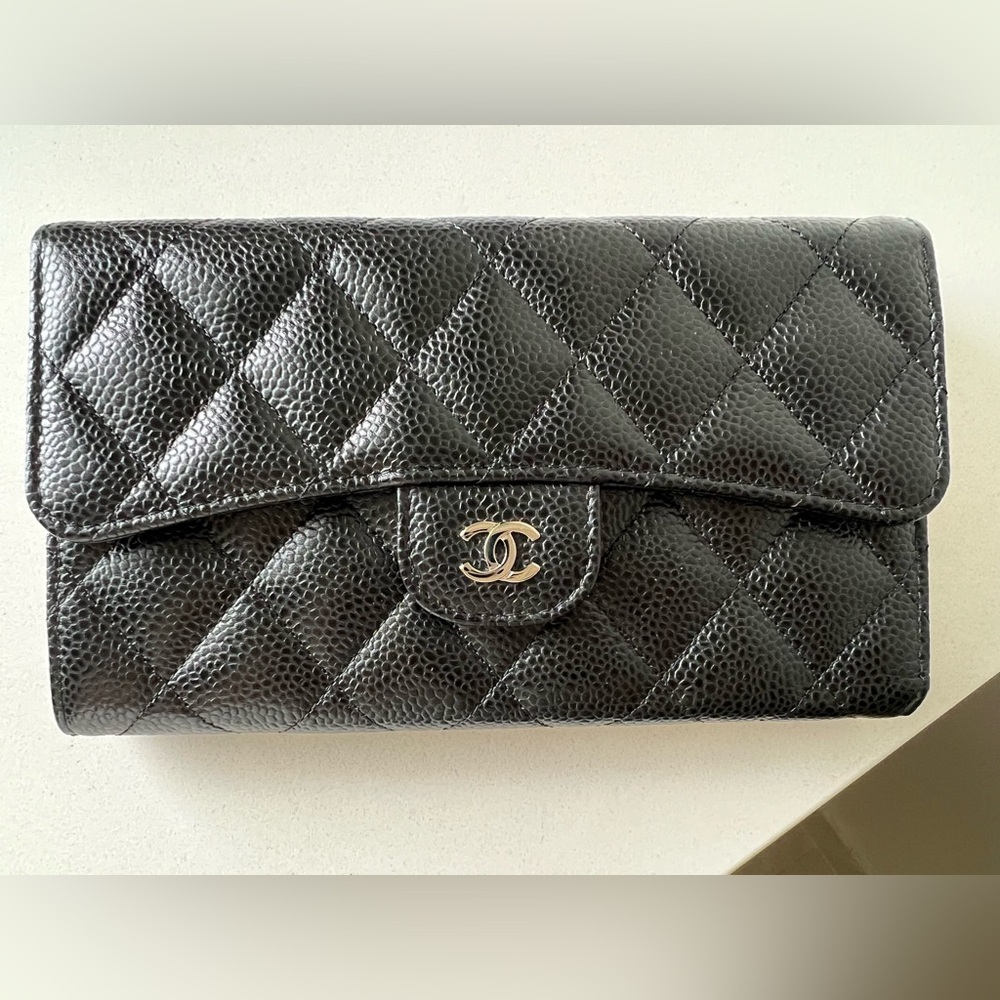 Brand New Chanel Caviar Quilted Flap Long Wallet